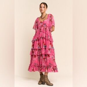 Floral Tiered Ruffle Maxi Dress with Flutter Sleeves - Davi & Dani